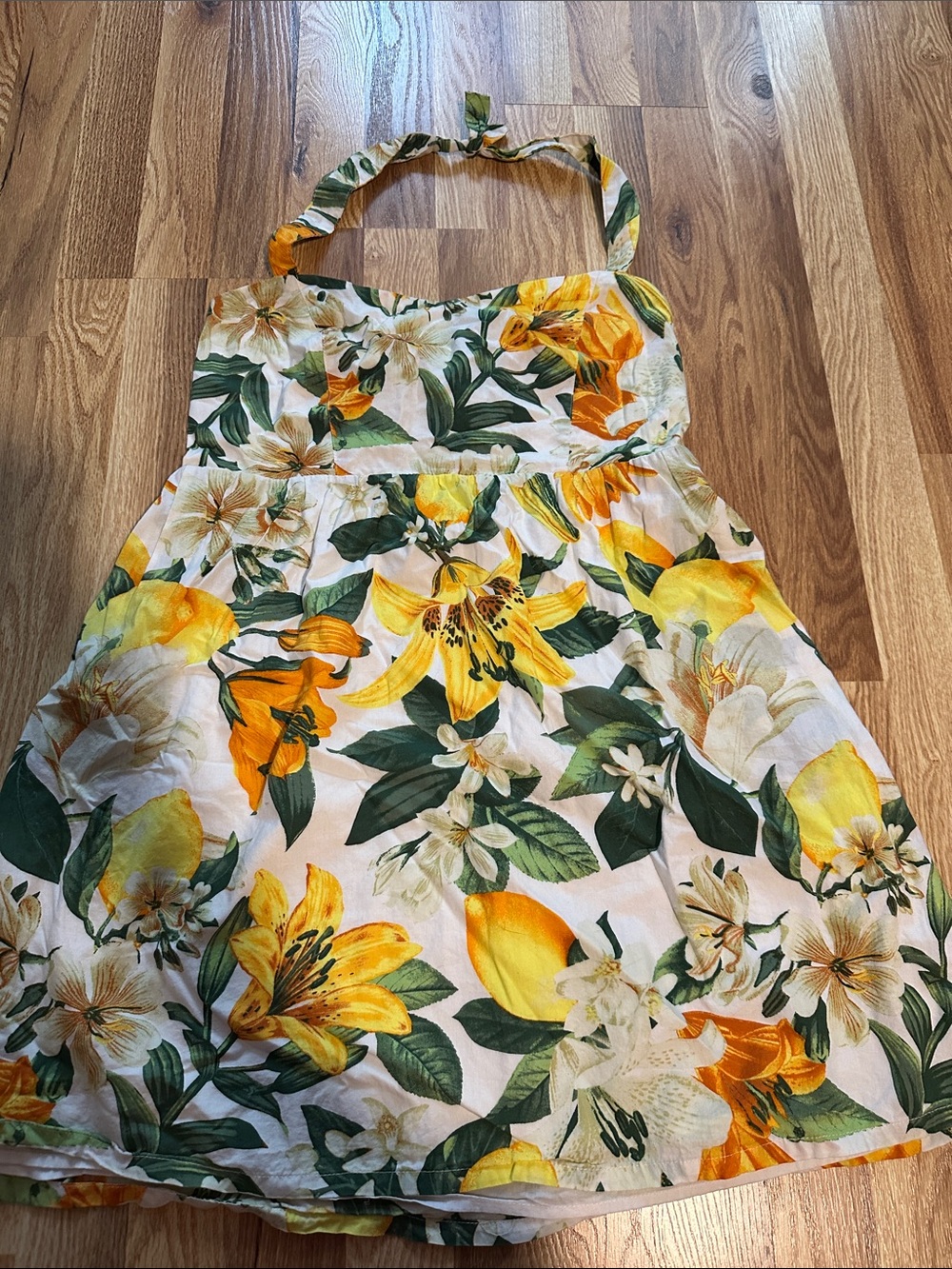 Yellow Flora lLemon Halter Dress size L